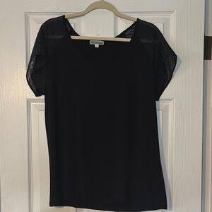 Pleione Black Short Sleeve Blouse with Stones